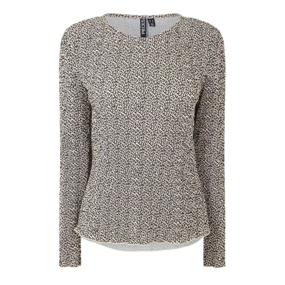 Pieces Womens/Ladies Crew Neck Relaxed Fit Long-Sleeved Blouse / Natural